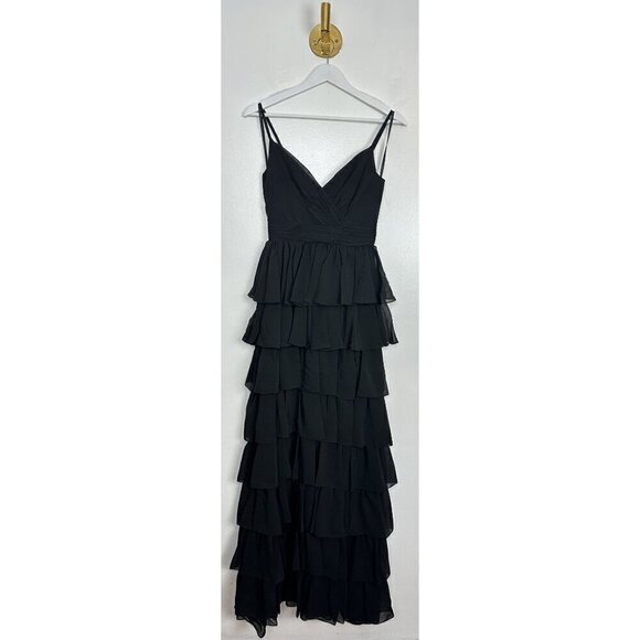 MAC DUGGAL Tiered Ruffle Empire Waist Chiffon Gown in Black Size US 2 - Picture 3 of 8
